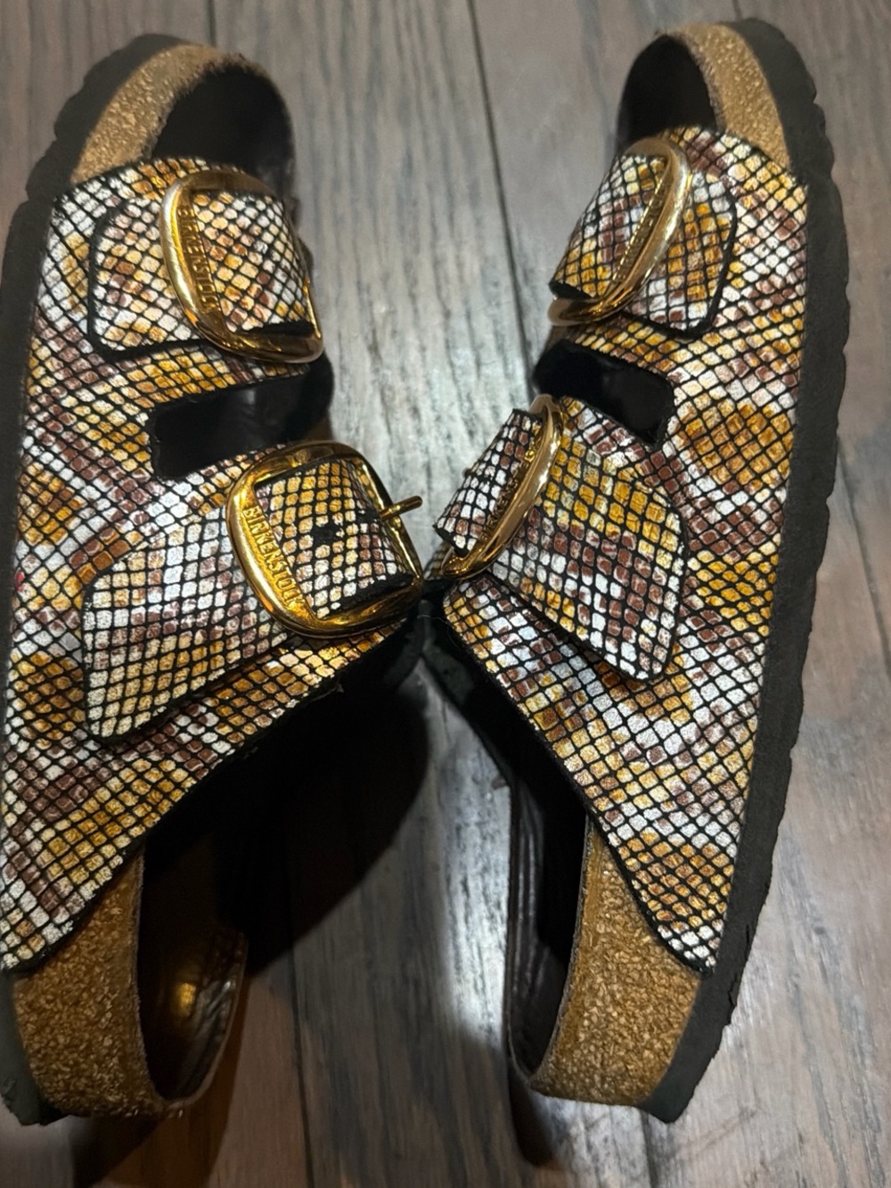 Birkenstock  Arizona Python Brown  microfi Big Buckle Leather sz 9 - Picture 3 of 4